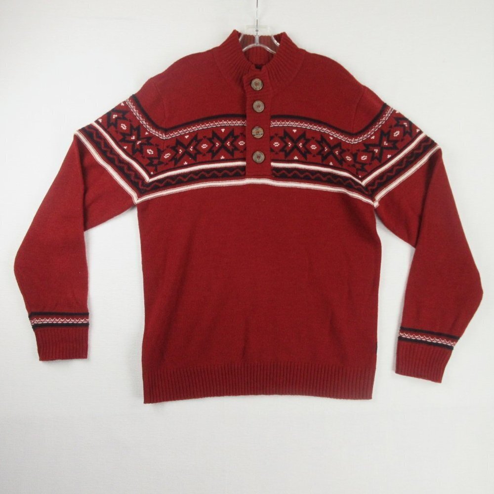 Jeans by Buffalo Nordic Intarsia Sweater Size L Red Black White Wool Blend